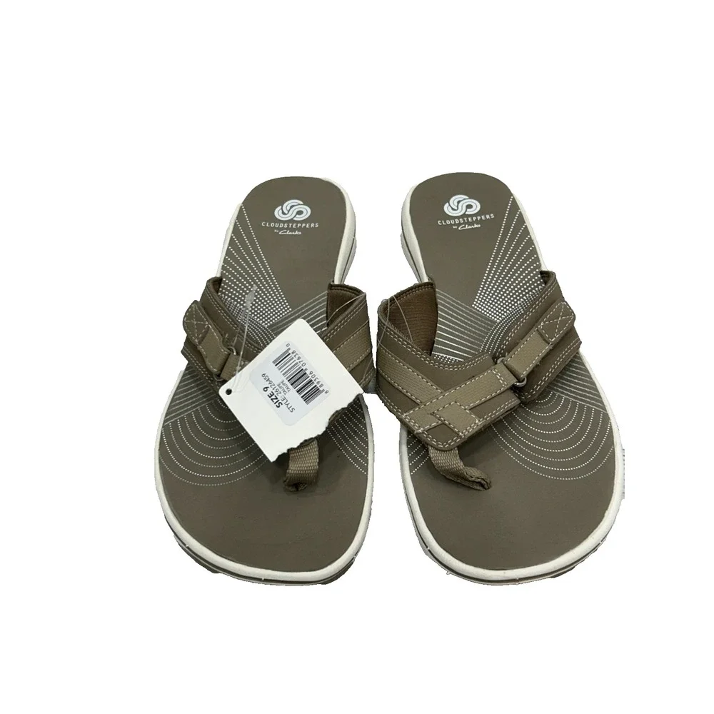New Cloudsteppers By Clarks Womens Taupe Breeze‎ Sea Flip-Flop Sandals Size 9M